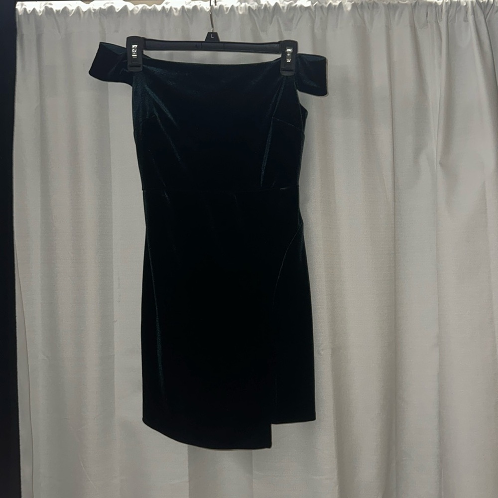 Velvet dark green off the shoulder dress (mini dress)